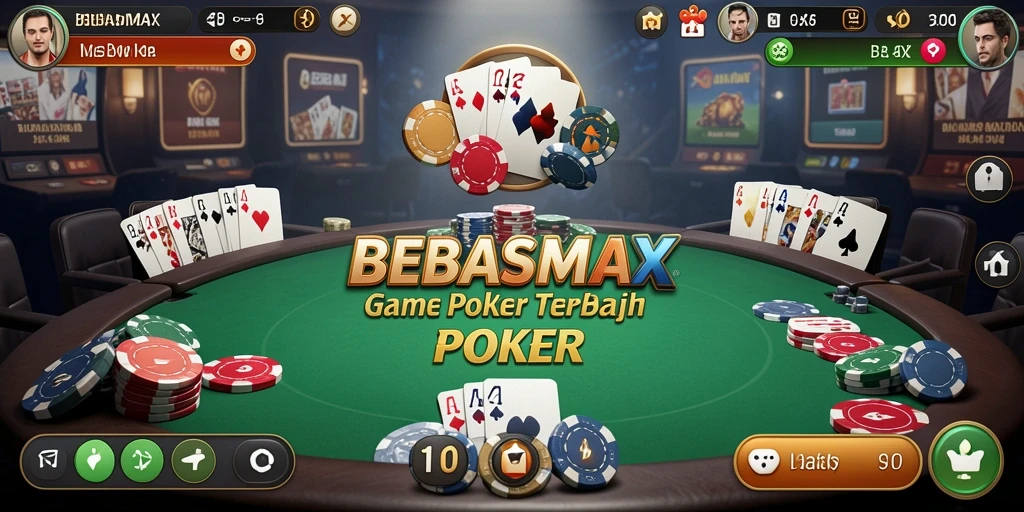 Tampilan utama gameplay BEBASMAX yang menampilkan aksi poker seru.
