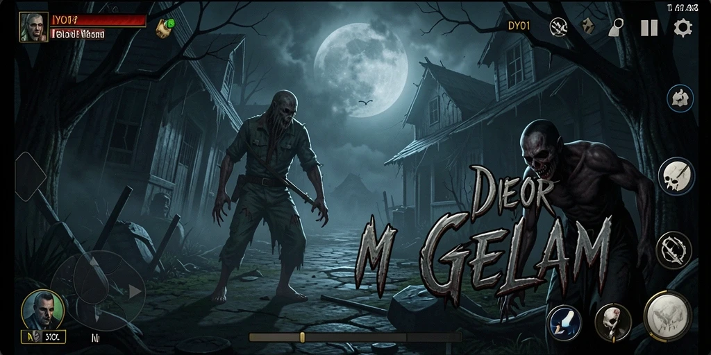 Tampilan gameplay DYO1 yang menakutkan dan menegangkan saat malam tiba.