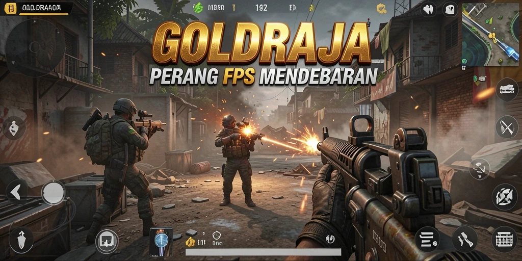 Gameplay intens GOLDRAJA dengan aksi tembak-menembak yang seru.