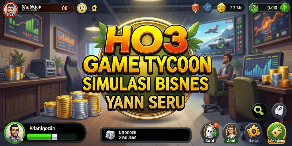 Screenshot gameplay HO3 menampilkan manajemen bisnis yang dinamis.