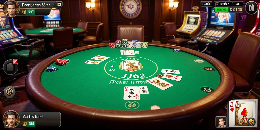 Screenshot gameplay JJ62 dengan grafis Poker yang mengesankan.