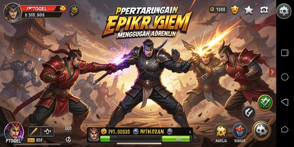 Tangkapan layar utama PTTOGEL menampilkan aksi pertarungan yang mendebarkan.
