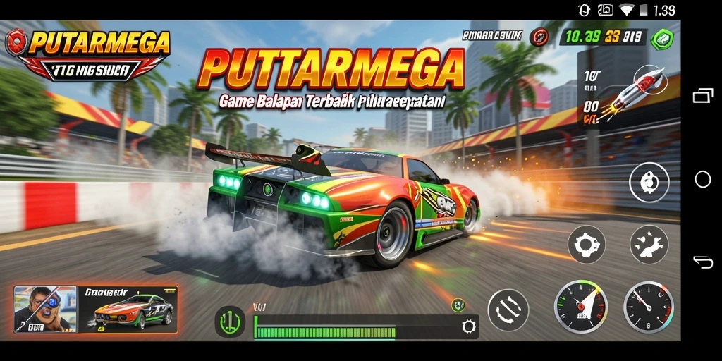 Screenshot dari gameplay PUTARMEGA yang menampilkan aksi balapan mendebarkan.