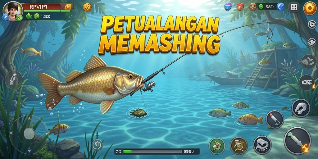 Tampilan gameplay RPVIP1 dengan berbagai lokasi memancing yang menakjubkan.