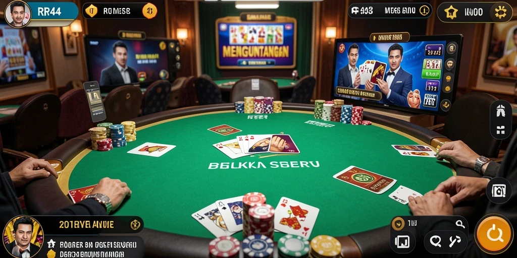 Screenshot utama RR44 menampilkan gameplay Poker yang mendebarkan.