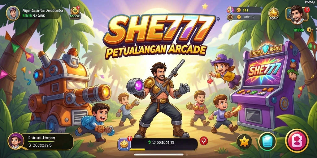 Tangkapan layar utama SHE777 menampilkan gameplay arcade yang mendebarkan dan penuh aksi.