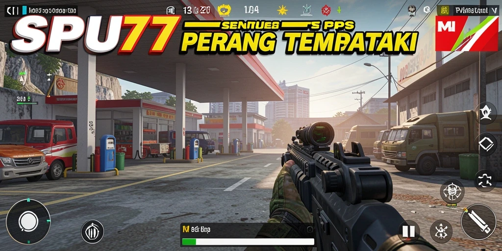 Tampilan gameplay SPBU77 yang menegangkan dengan aksi tembak-menembak.