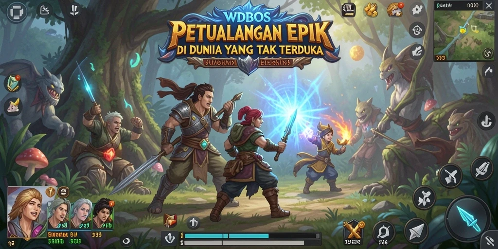 Screenshot gameplay WDBOS dengan pemandangan petualangan yang menakjubkan.