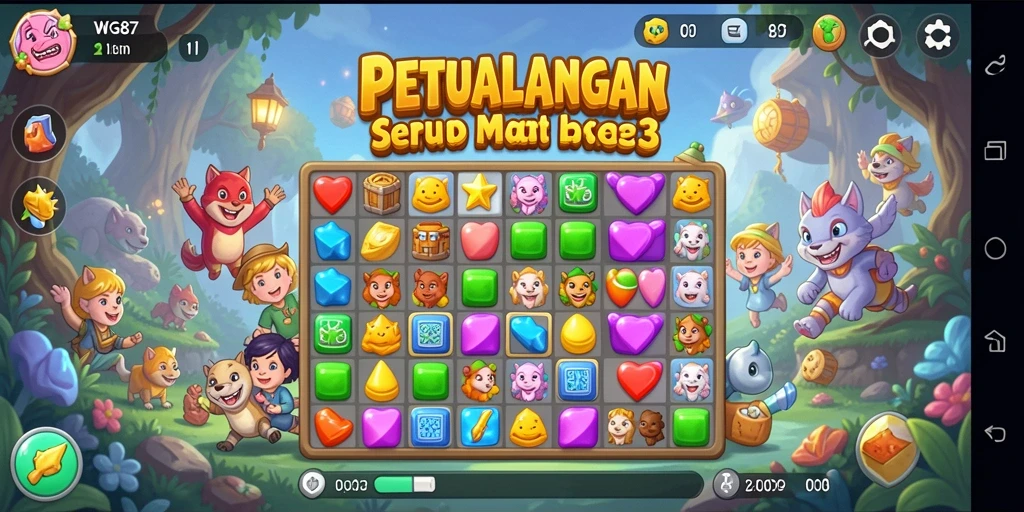 Screenshot utama WG87 menampilkan gameplay Match-3 yang seru dan menarik.